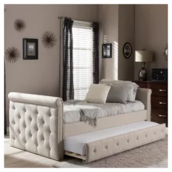 Twin Swanson Modern And Contemporary Fabric Tufted Daybed With Roll-Out Trundle Guest Bed - Baxton Studio -Furniture Specialty Store GUEST 73ea050e 1e52 47c4 88bc 62a5a2ba10d6