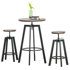 HOMCOM 3 Piece Industrial Adjustable Dining Table Set, Bar Height Bistro Table And Swivel Pub Stools For Small Space -Furniture Specialty Store GUEST 74984d24 80bb 4e65 a757 40435eda1823