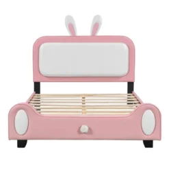 Full/Twin Size Upholstered Rabbit-Shape Princess Platform Bed, White+Pink-ModernLuxe -Furniture Specialty Store GUEST 74ab5e5f 8f83 4947 a90b 678f201bc055