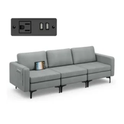 Costway Modular 3-Seat Sofa Couch W/ Socket USB Ports & Side Storage Pocket OrangeDark Grey -Furniture Specialty Store GUEST 74eac718 ae96 469f b1cb e9ec56ec6519