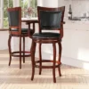 Merrick Lane 30" Cherry Wood Panel Back Bar Stool With Arms And Black Faux Leather Swivel Seat -Furniture Specialty Store GUEST 751a2acd f122 4a8c 9e5c 89598a329a09