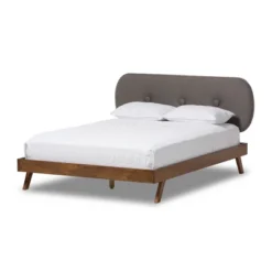Penelope Mid-Century Modern Solid Wood And Fabric Upholstered Platform Bed Gray/Walnut Brown - Baxton Studio -Furniture Specialty Store GUEST 759f94c8 873b 4a46 b427 2f99bdf136a1