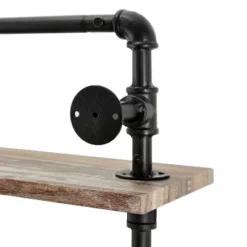 2-Tier Olivia Pipe Wall Shelf Unit With Hanging Rod Black/Rustic - Danya B. -Furniture Specialty Store GUEST 75d831eb c82d 446c b89d d65e090f236b