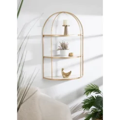 21" X 32" Freade Tiered Decorative Wall Shelf White/Gold - Kate & Laurel All Things Decor -Furniture Specialty Store GUEST 77a894b3 1690 41ee a2c8 2d6a58e75070