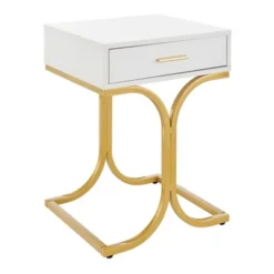 17.75" Rectangular Modern Glam Side Table With Drawer White/Gold - Danya B. -Furniture Specialty Store GUEST 77b30ede cff2 492c a71e 8933b1a3c07f