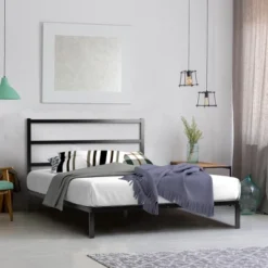 Costway Twin/Full Metal Bed Platform Frame Heavy Duty Mattress Foundation W/Headboard