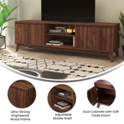Flash Furniture Hatfield Mid-Century Modern TV Stand For Up To 64 Inch TV's - 60 Inch Media Center With Adjustable Center Shelf And Dual Soft Close Doors -Furniture Specialty Store GUEST 7929532d a9bf 49ee aa6a cdd57d7650bf