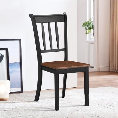 Costway Set Of 2 Wood Dining Chair High Back Kitchen Whitesburg Side Chair BlackWhite 5 Costway Set Of 2 Wood Dining Chair High Back Kitchen Whitesburg Side Chair BlackWhite - Image 3