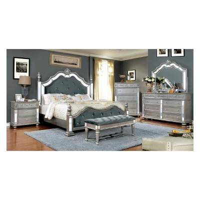 California King Divito Traditional Mirror Trim Bed Silver - HOMES: Inside + Out 4 California King Divito Traditional Mirror Trim Bed Silver - HOMES: Inside + Out - Image 2
