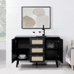 Modern Boho Wood And Rattan Storage Sideboard Black - Saracina Home -Furniture Specialty Store GUEST 7bc37572 f000 43c4 929d e98d99d140c8