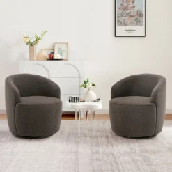 Set Of 2 Fannie 25.60'' Wide Small Size Boucle Upholstered 360° Swivel Barrel Chair-The Pop Maison -Furniture Specialty Store GUEST 7c7e48ae 5e80 43ba 87d1 86c52d9dbd05