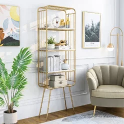 71" Jasper 5 Shelf Glam Bookcase Gold - HOMES: Inside + Out -Furniture Specialty Store GUEST 7d827f8e 941d 46a2 b5dd b85f7e1566da