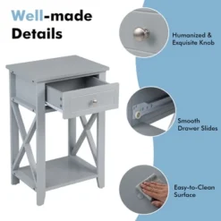 Costway Bedside Sofa End Table Nightstand With Drawer For Living Room Bedroom Grey/Black/White -Furniture Specialty Store GUEST 7deff242 8562 473f 9867 dcc5e7ebccf0