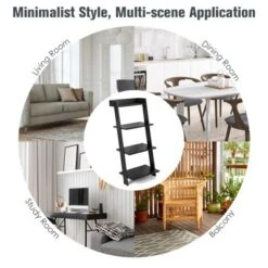 Tangkula 4-Tier Ladder Shelf 43” Tall Wooden Leaning Bookshelf Display Rack Modern Shelving Stand With Anti-tipping Device Black -Furniture Specialty Store GUEST 7e795449 35ac 43e1 9e52 f3bbc4360bdb