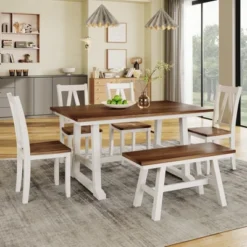 Farmhouse 6-Piece Wood Dining Table Set With Long Bench And 4 Dining Chairs-ModernLuxe -Furniture Specialty Store GUEST 7f6c6421 4137 4b1c add1 4461c30754bc