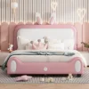 Full/Twin Size Upholstered Rabbit-Shape Princess Platform Bed, White+Pink-ModernLuxe -Furniture Specialty Store GUEST 8076bbf4 2526 4ad9 b932 7630ee6459b5