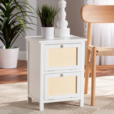 Sariah Wood Rattan 2 Door Nightstand White - Baxton Studio 7 Sariah Wood Rattan 2 Door Nightstand White - Baxton Studio - Image 5