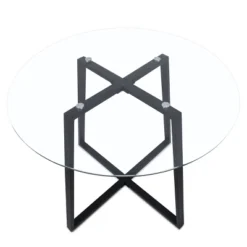 Hana + Spoon 5-Piece Round Clear Glass Dining Table Set With 4 Upholstered Chairs Black Legs For Home Kitchen Restaurant -The Pop Maison -Furniture Specialty Store GUEST 812e731e d7ca 488e 8452 4c17f579d8fa