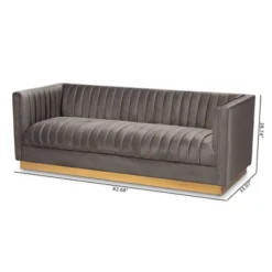 Aveline Velvet Upholstered Finished Sofa Gray/Gold - Baxton Studio -Furniture Specialty Store GUEST 81b201ff 6d2b 47d5 9d18 4e5625612731