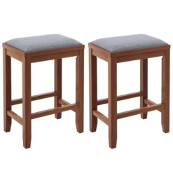 Costway Set Of 2 Upholstered Bar Stools Wooden Counter Height Dining Chairs Brown -Furniture Specialty Store GUEST 81db4067 81a8 4e25 ac03 eb4df19cc1fd