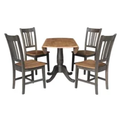 5pc 42" Round Dual Drop Leaf Dining Table With 4 Splat Back Chairs Hickory/Washed Coal - International Concepts -Furniture Specialty Store GUEST 823208ba 51be 4591 b65c 67e89064fac5