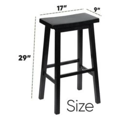 PJ Wood Classic Saddle-Seat 29 Inch Tall Kitchen Counter Stools For Homes, Dining Spaces, And Bars W/ Backless Seats, 4 Square Legs, Black, Set Of 2