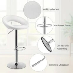 Costway Set Of 2 Bar Stools Adjustable PU Leather Barstools Swivel Pub Chairs White -Furniture Specialty Store GUEST 8271e25d 594f 4e12 8f45 ecfcb6d00b22