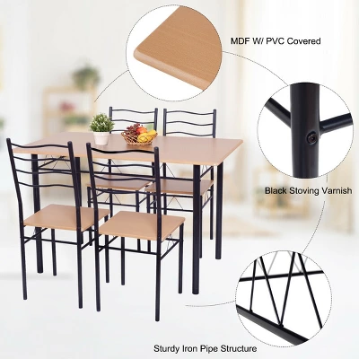 Costway 5 Piece Dining Table Set 29.5" With 4 Chairs Wood Metal Kitchen Breakfast Furniture Brown 6 Costway 5 Piece Dining Table Set 29.5" With 4 Chairs Wood Metal Kitchen Breakfast Furniture Brown - Image 4