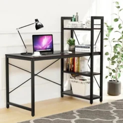 Costway 47.5" Computer Desk Writing Desk Study Table Workstation With 4-Tier Shelves Brown -Furniture Specialty Store GUEST 82c0d653 29cc 4c94 9107 4cba305855d2