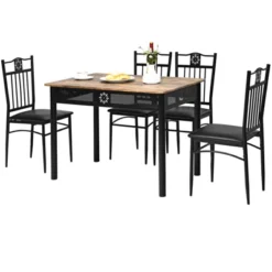 Tangkula 5 Piece Dining Set Wood Metal Table And Chairs Kitchen Furniture Black -Furniture Specialty Store GUEST 82d00728 50b2 409f b8cb 5e95eb01032a