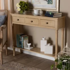 3 Drawer Calvin Wood Entryway Console Table - Baxton Studio -Furniture Specialty Store GUEST 830f297e 4161 428d 8703 4bbb46984e60