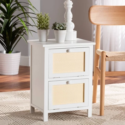 Sariah Wood Rattan 2 Door Nightstand White - Baxton Studio 4 Sariah Wood Rattan 2 Door Nightstand White - Baxton Studio - Image 2