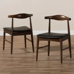 Set Of 2 Winton Mid Century Modern Walnut Wood Dining Chairs Black, Brown - Baxton Studio -Furniture Specialty Store GUEST 84e5b041 9dc0 4e70 a8b3 a78589207394