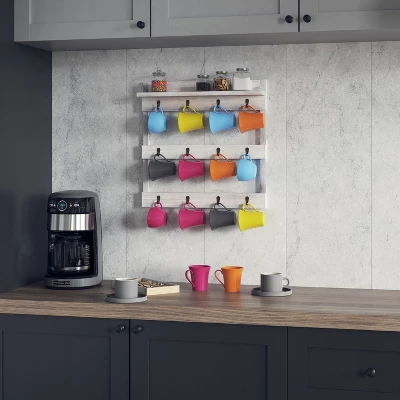 Emma And Oliver Wall Mounted Mug Rack With 12 Coffee Cup Hangers And Built-In Shelf For Coffee, Sugar & More 3 Emma And Oliver Wall Mounted Mug Rack With 12 Coffee Cup Hangers And Built-In Shelf For Coffee, Sugar & More