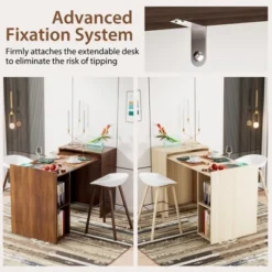 Costway Extendable Computer Desk Reversible Study Writing Desk W/ Mobile Shelves Natural/Brown -Furniture Specialty Store GUEST 852c3622 6219 4062 8e56 4da48cdd0a66