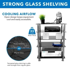 Mount-It! Tempered Glass AV Component Media Stand, Audio Tower And Media Center With 5 Shelves, 220 Lbs Total Capacity, Black Shelves Chrome Legs -Furniture Specialty Store GUEST 8778df9b 5057 4f90 8af2 a21d4d17b0d2
