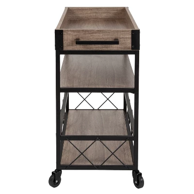 Flash Furniture Buckhead Distressed Light Oak Wood And Iron Kitchen Serving And Bar Cart With Wine Glass Holders 8 Flash Furniture Buckhead Distressed Light Oak Wood And Iron Kitchen Serving And Bar Cart With Wine Glass Holders - Image 6