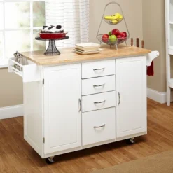 Cottage Country Wood Top Kitchen Cart White - Buylateral -Furniture Specialty Store GUEST 8849888c 3a6c 49e5 8fe0 3dfa02b1b6e9