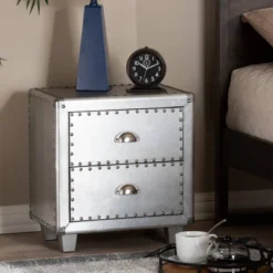 2 Drawer Davet Metal Nightstand Silver - Baxton Studio -Furniture Specialty Store GUEST 884e6561 bbb4 44ad 962a 9ee3ff5ebfd3