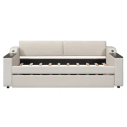 Twin Size Upholstery Daybed With Storage Arms, Trundle And USB Design, Beige - ModernLuxe 18 Twin Size Upholstery Daybed With Storage Arms, Trundle And USB Design, Beige - ModernLuxe -Furniture Specialty Store GUEST 8889bb48 87f0 4fcc 89e8 5fca30ec2d14