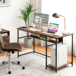 Costway 55'' Computer Desk Home Office PC Workstation W/ Power Outlets & USB Ports Rustic / Black