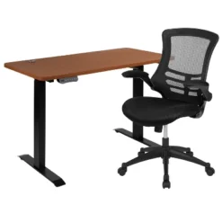 Flash Furniture 48"W X 24"D Electric Height Adjustable Standing Desk With Mesh Swivel Ergonomic Task Office Chair -Furniture Specialty Store GUEST 898ef723 af00 4e09 91ff a48a56a8c6e4