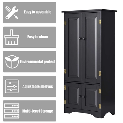 Costway Accent Storage Cabinet Adjustable Shelves Antique 2 Door Floor Cabinet Black 8 Costway Accent Storage Cabinet Adjustable Shelves Antique 2 Door Floor Cabinet Black - Image 6