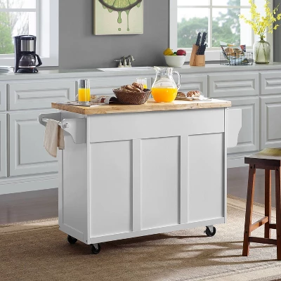 Elliott Kitchen Cart With Natural Top White - Crosley 3 Elliott Kitchen Cart With Natural Top White - Crosley