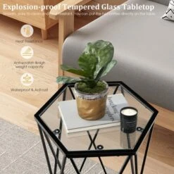 Costway Set Of 2 End Table Tempered Glass Top Metal Frame Hexagonal Accent Side Table -Furniture Specialty Store GUEST 8a47f6ed 570f 4e65 9a4d 53d1fc496b23