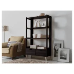 62.4" 2 Drawers Kalien Modern And Contemporary Bookshelf With Display Shelves Espresso Brown - Baxton Studio -Furniture Specialty Store GUEST 8a6d216d dbbb 4f8a a63e 8b1e2691fd80