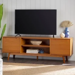 Solid Wood Mid-Century Modern TV Stand For TVs Up To 80" - Saracina Home -Furniture Specialty Store GUEST 8b7506fc 5e20 44b3 838f e44d2919b468