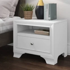Edmond 1 Drawer Nightstand With USB White - ClickDecor