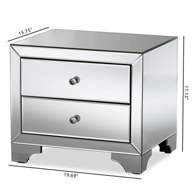 Farrah Hollywood Regency Glamour Style Mirrored 2 - Drawer Nightstand - Baxton Studio 6 Farrah Hollywood Regency Glamour Style Mirrored 2 - Drawer Nightstand - Baxton Studio - Image 4