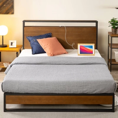 Suzanne Metal And Bamboo Platform Bed Frame With Headboard Shelf Brown - Zinus 4 Suzanne Metal And Bamboo Platform Bed Frame With Headboard Shelf Brown - Zinus - Image 2